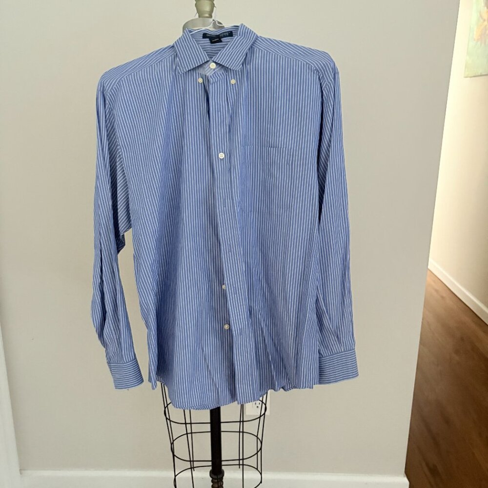 Devon and Jones Blue Men's Long Sleeve Button Down Blue White Stripes Preppy L